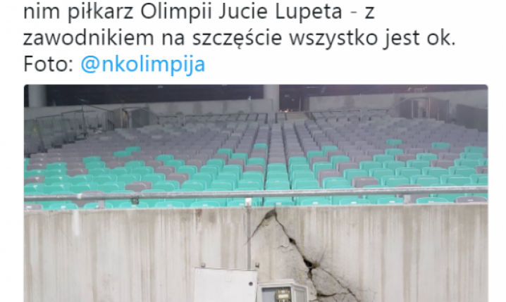 Ściana na stadionie Olimpii po UDERZENIU w nią piłkarza